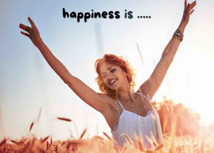 A happy stress-free woman arm aloft in a field in the sunshine